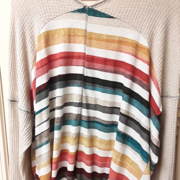 Rainbow Striped Knit V Neck Tie Boho Flowy Top L - Picture 3 of 7